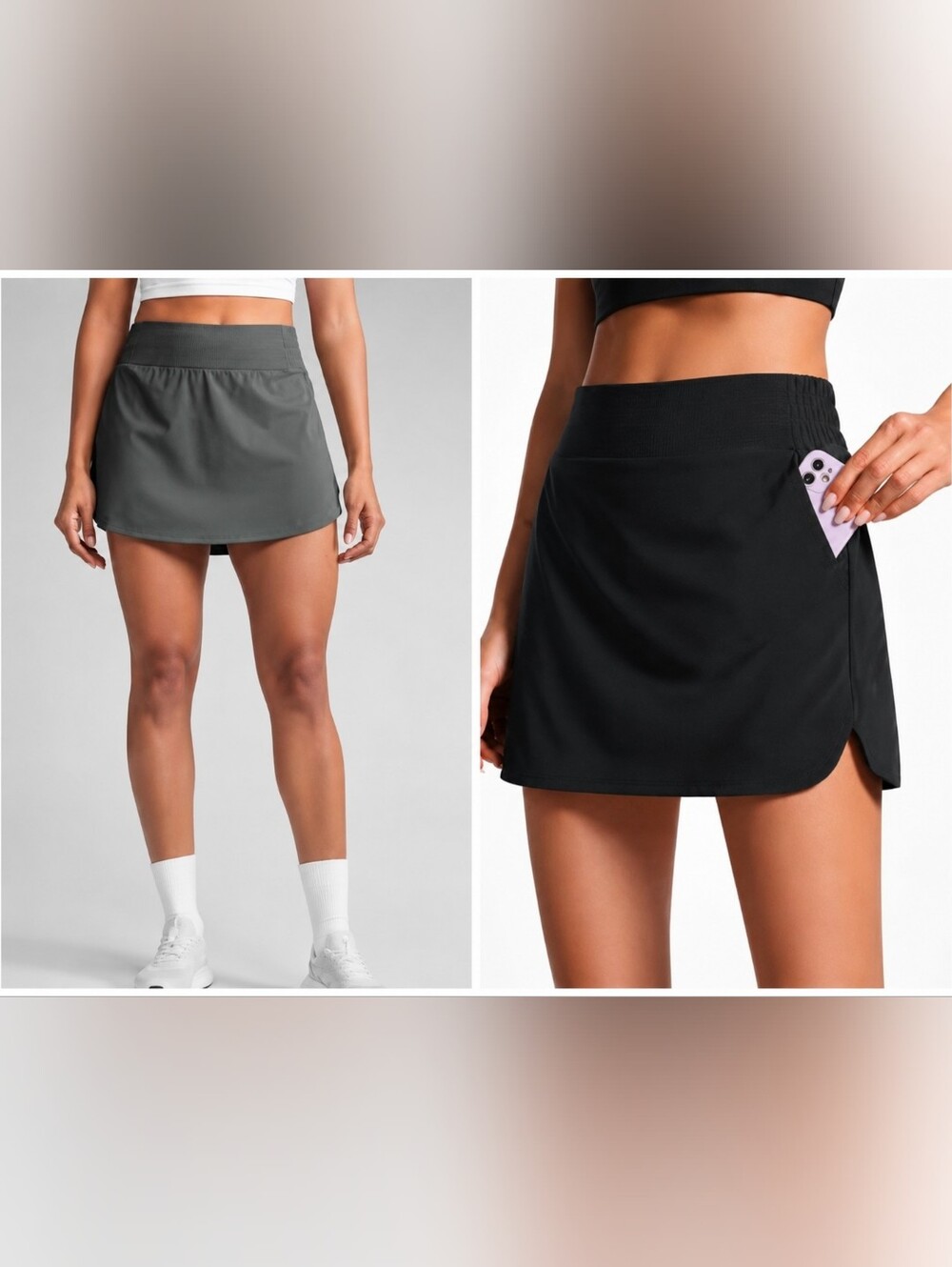 CRZ YOGA Lot Of 2 High Waisted Golf Skirt Built-in Shorts Sz M Black Sage Gray